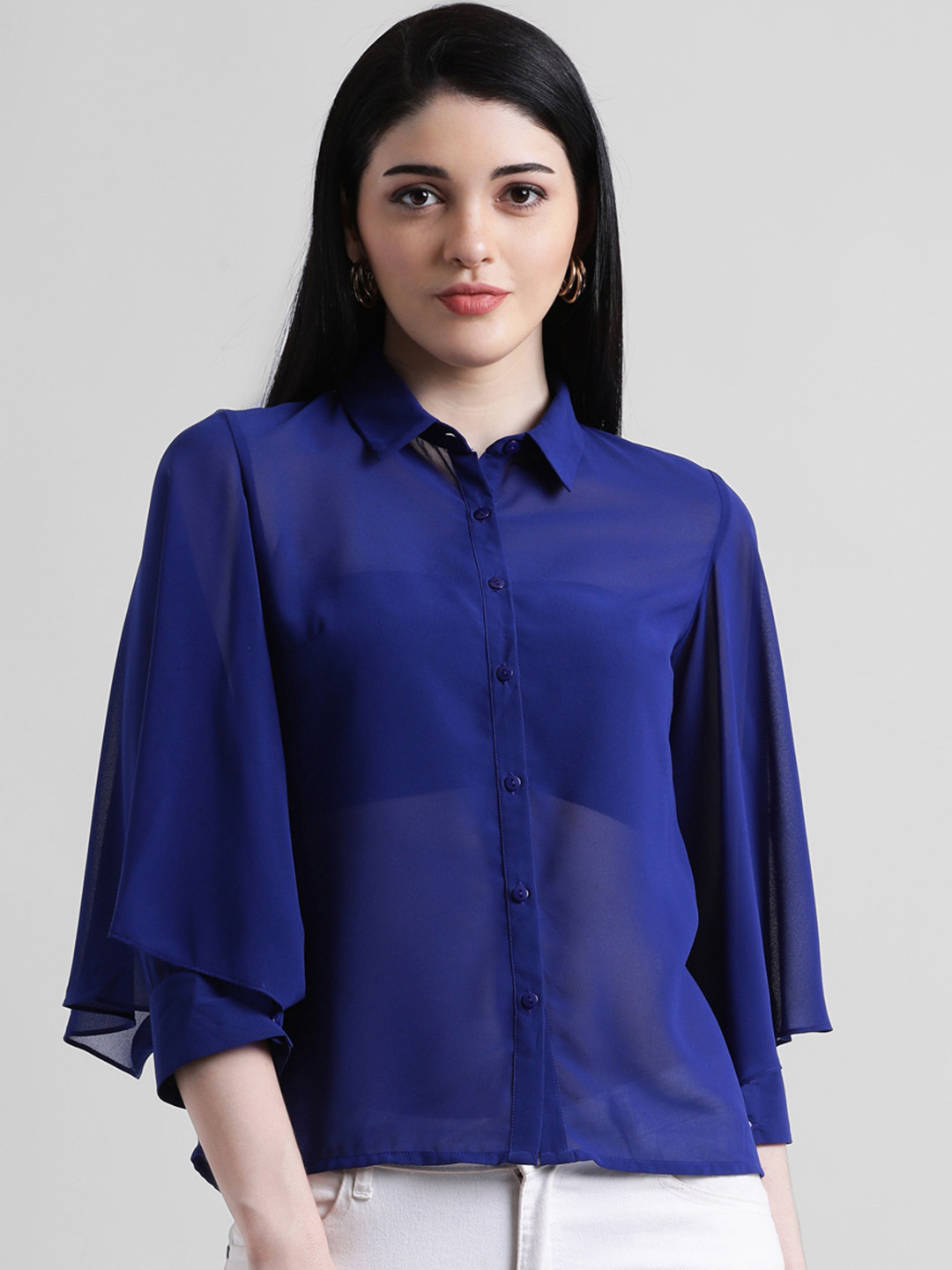 

Zink London Women Blue Solid Shirt Style Top