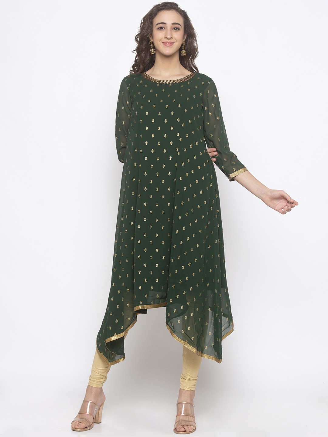 

Globus Women Green Printed A-Line Kurta