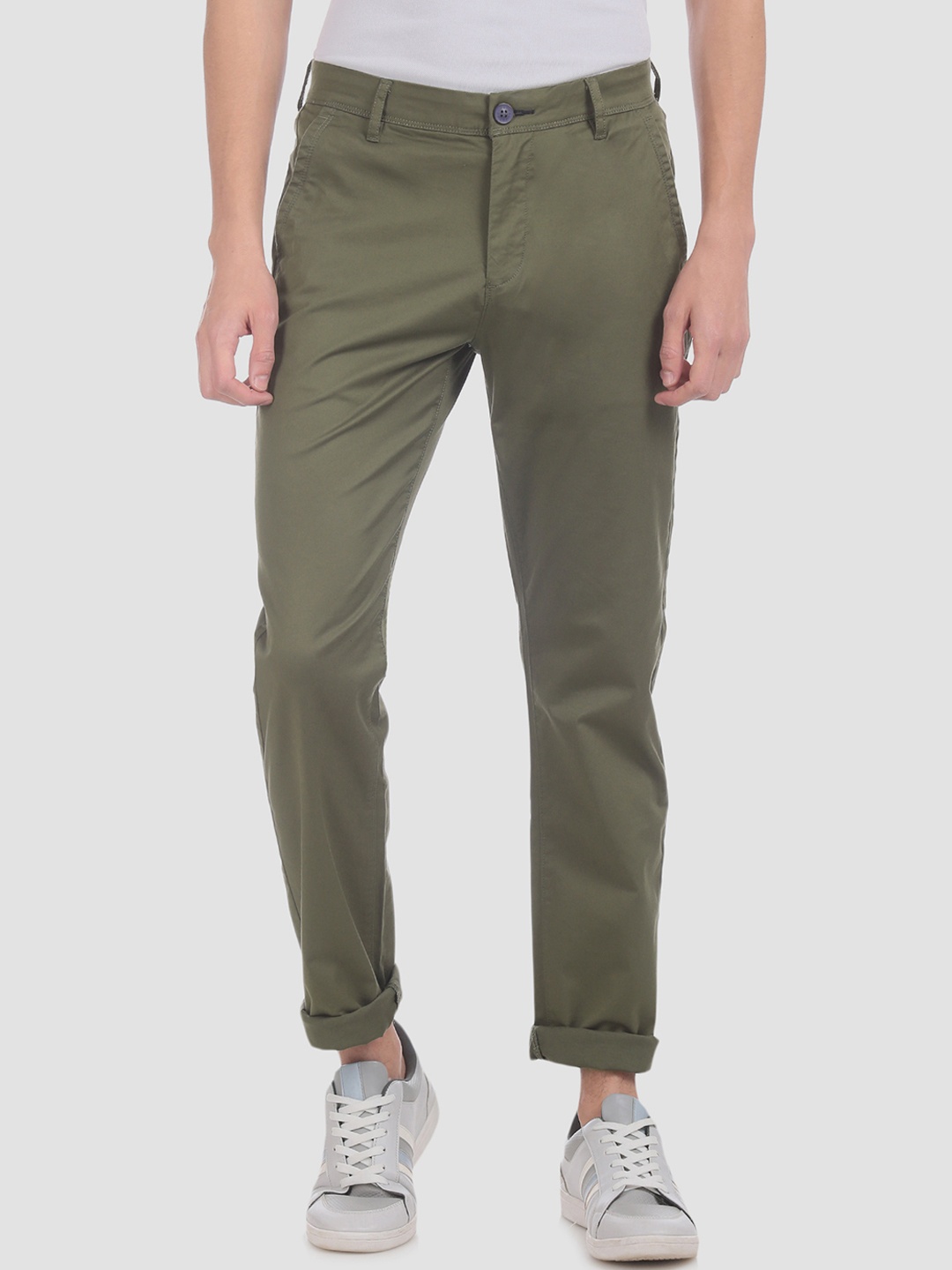 

RUF & TUF Men Olive Green Slim Fit Solid Regular Trousers
