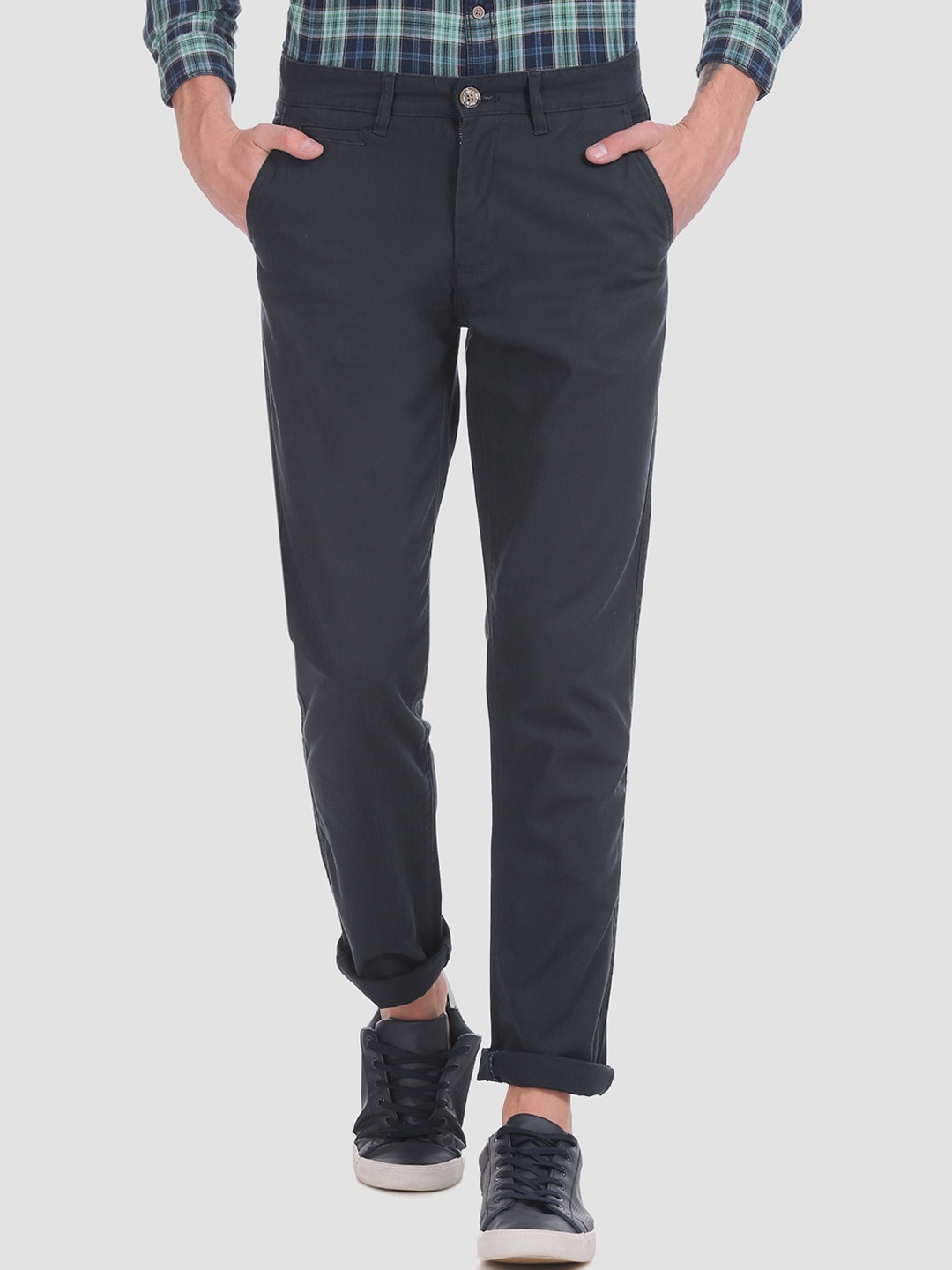 

RUF & TUF Men Blue Slim Fit Solid Regular Trousers