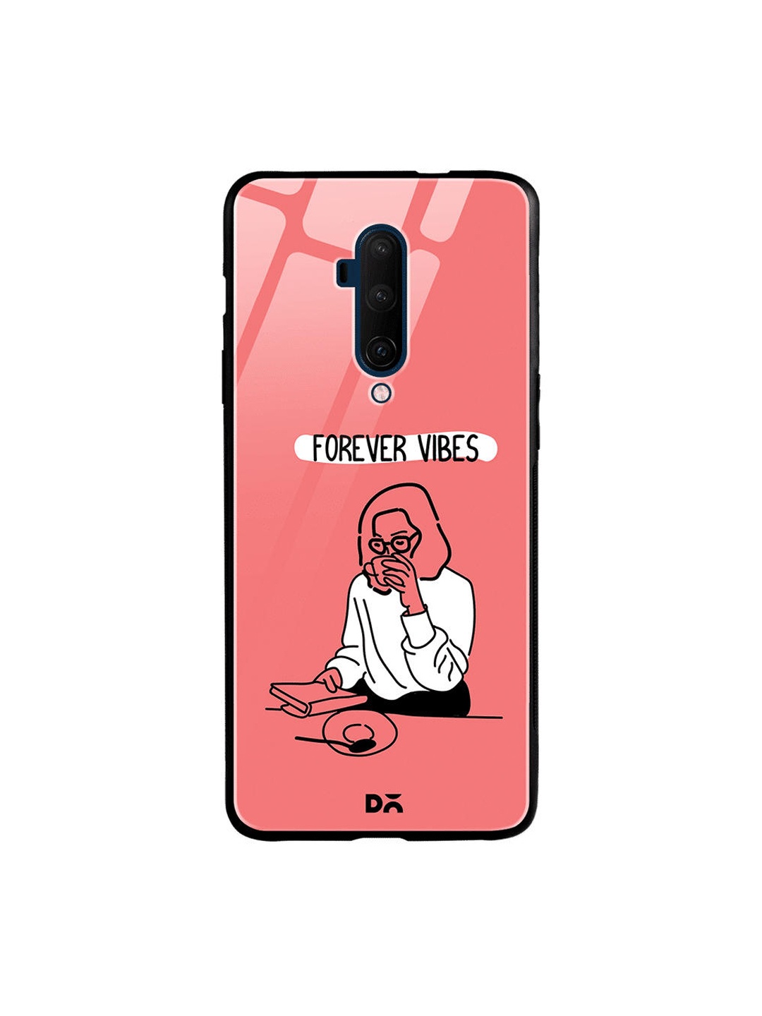DailyObjects Coral Red & White Forever Vibes OnePlus 7T Pro Glass Mobile Cover