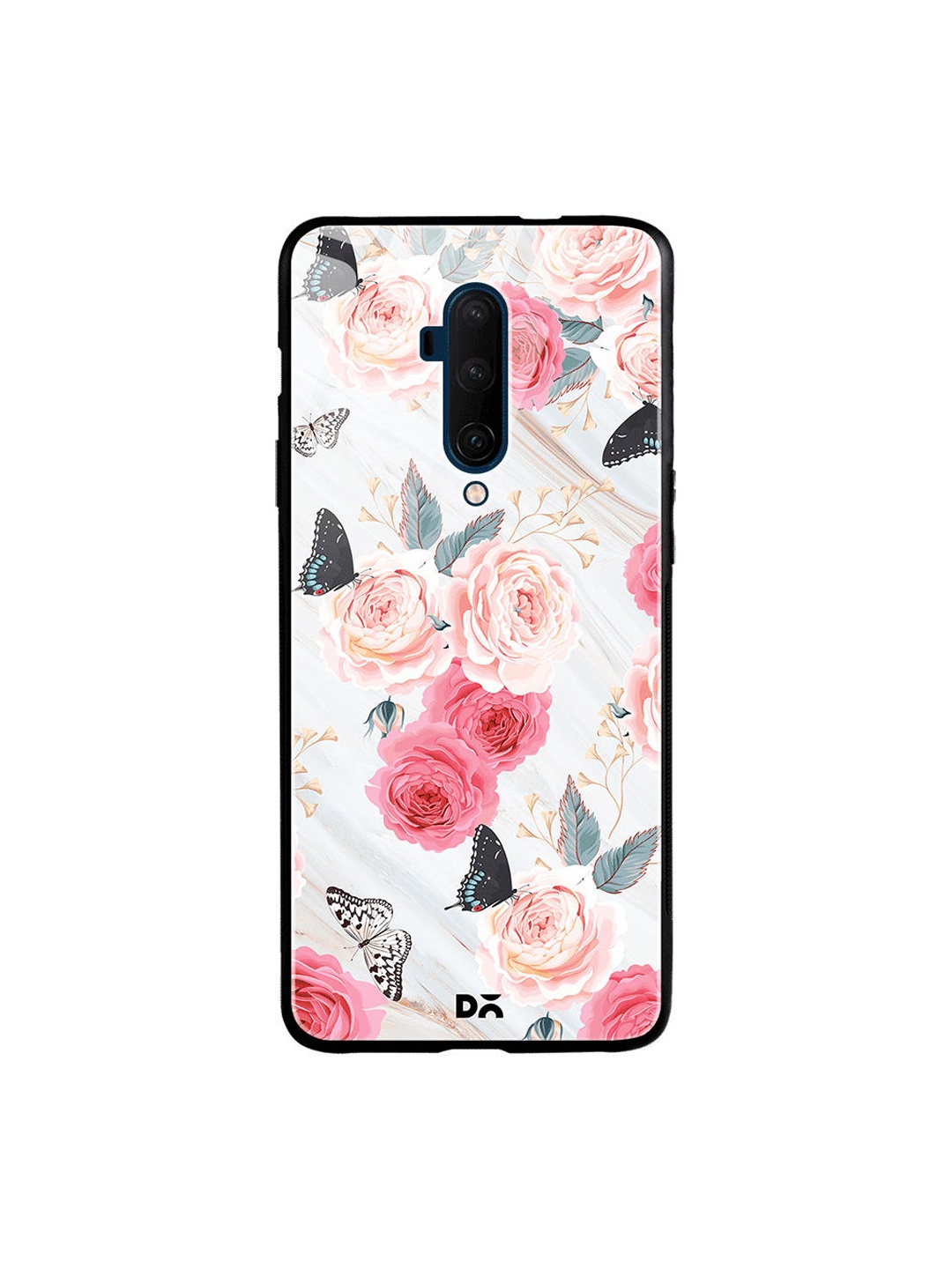 

DailyObjects White & Pink Flowers Marble OnePlus 7T Pro Glass Mobile Case