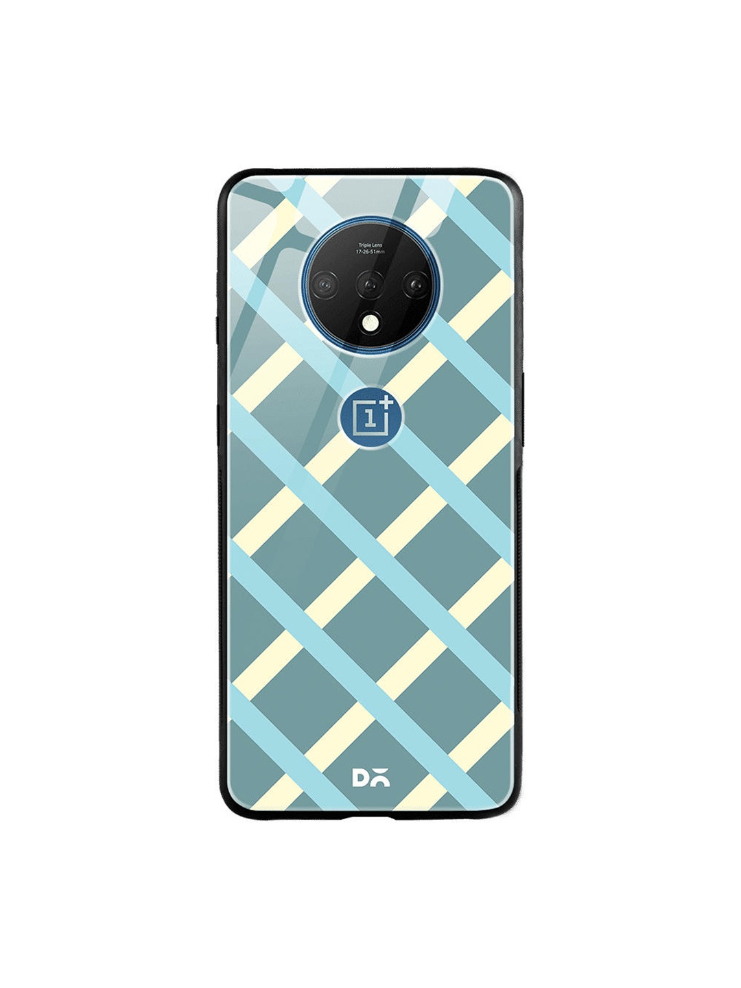 

DailyObjects Teal Blue & Yellow Diagonal Checks OnePlus 7T Glass Mobile Cover