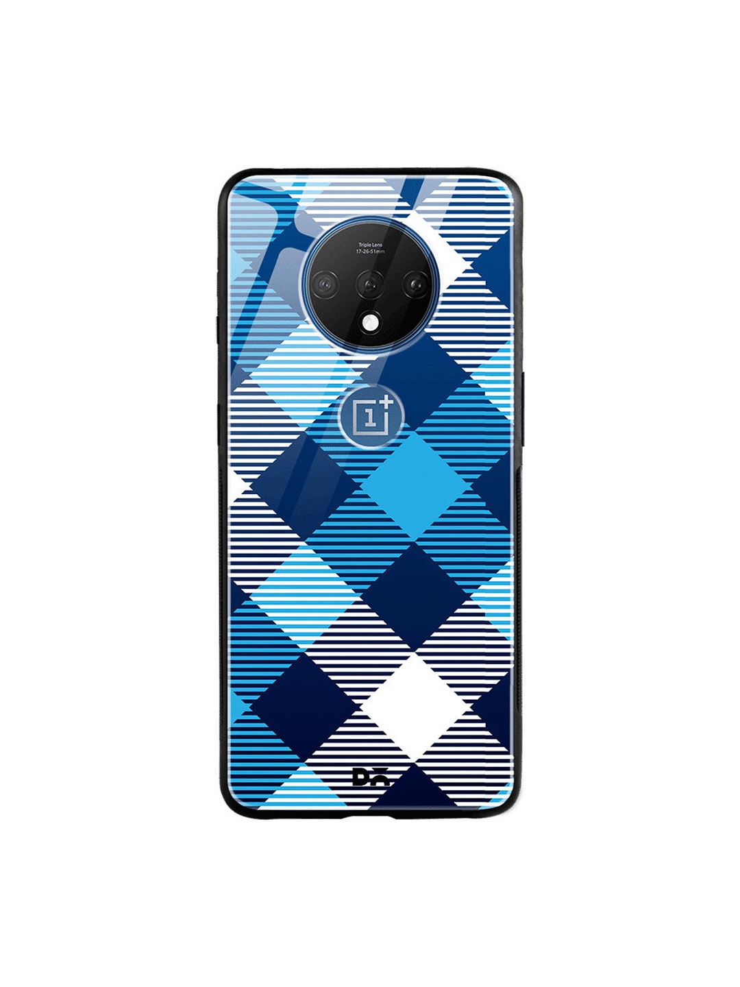 

DailyObjects Navy Blue & White Medium Static Nightfall Checks OnePlus 7T Glass Mobile Case