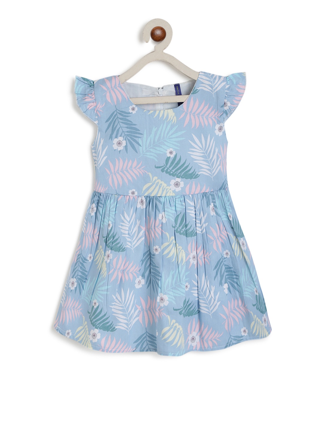 

YK Girls Blue & Pink Printed Fit and Flare Dress