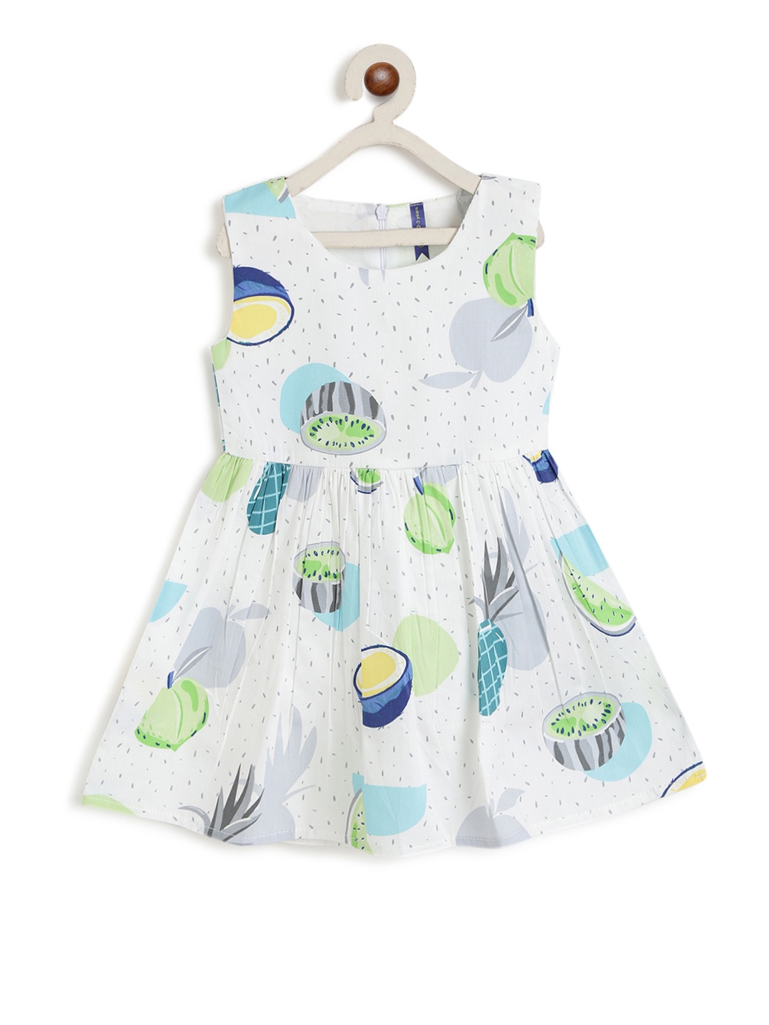 

YK Girls White & Green Melon Printed Fit and Flare Dress