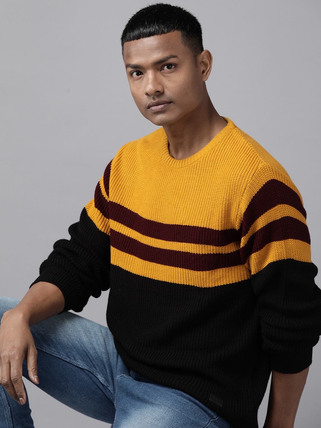 

The Roadster Lifestyle Co. Striped Acrylic Pullover Sweater, Mustard