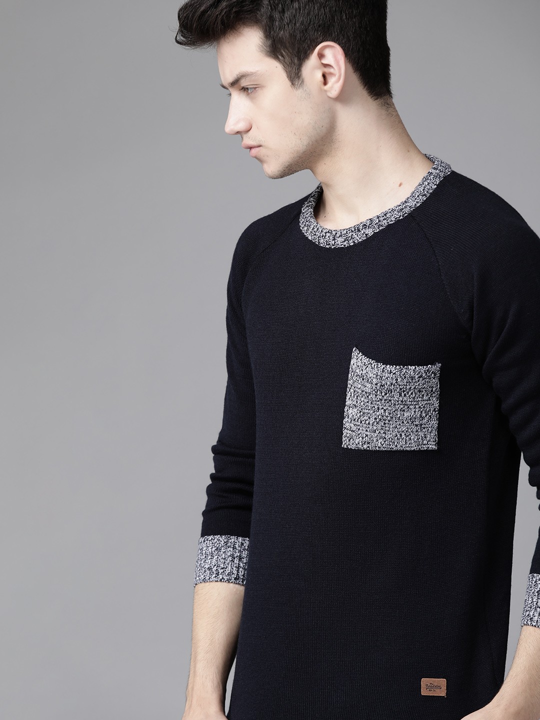 

Roadster Men Navy Blue Pocket Detailing Pullover Sweater