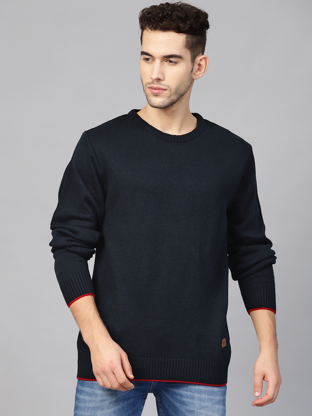 

Roadster Men Navy Blue Solid Pullover Sweater