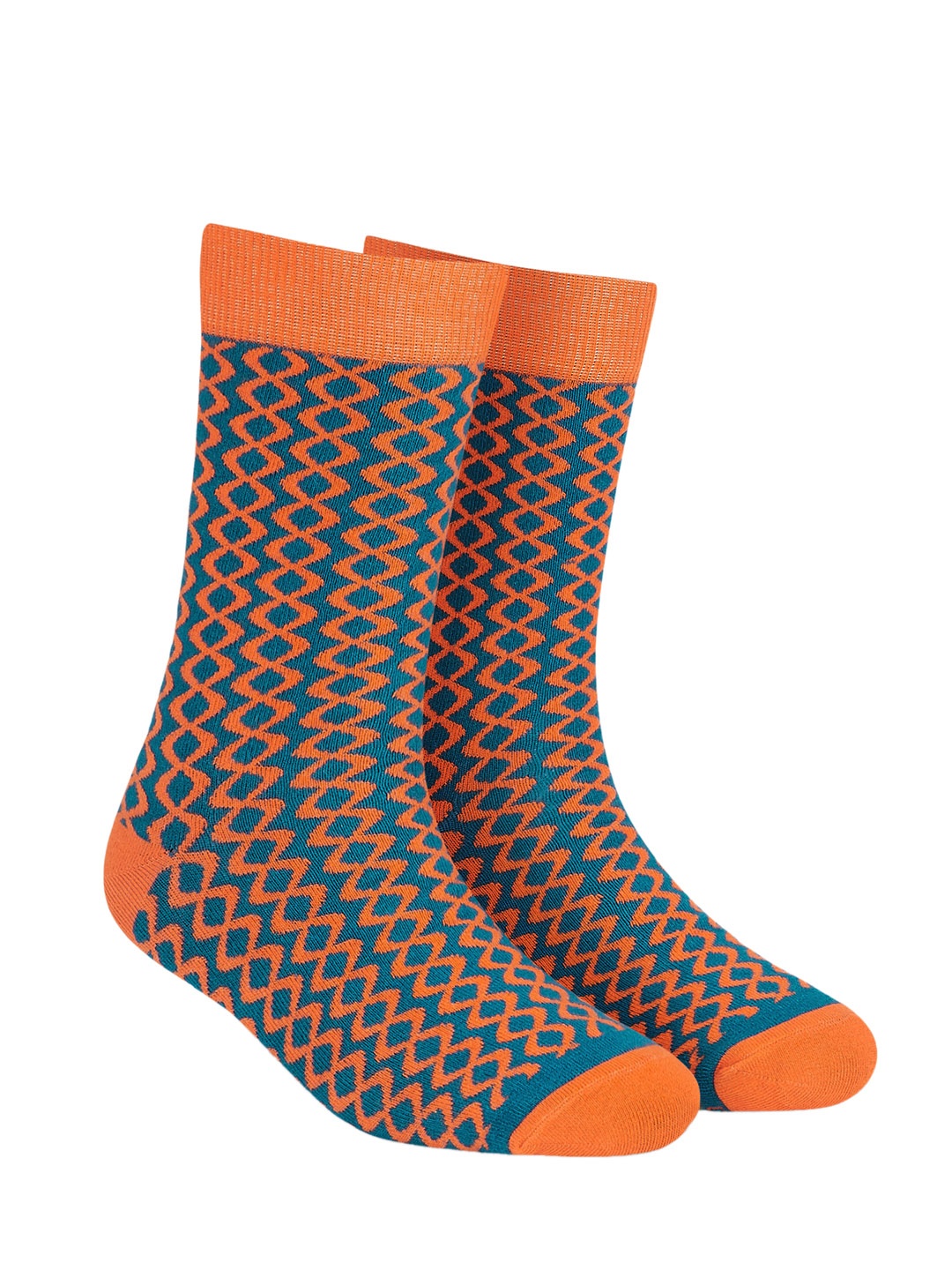 

Dynamocks Unisex Orange & Blue Patterned Calf-Length Socks