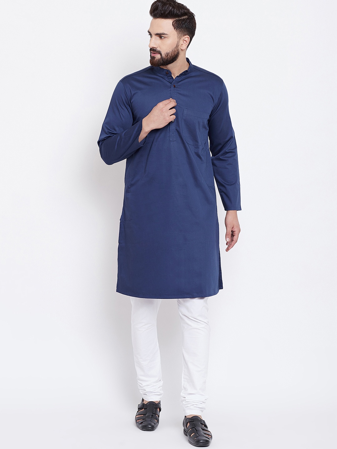 

even Men Blue Solid Straight Kurta