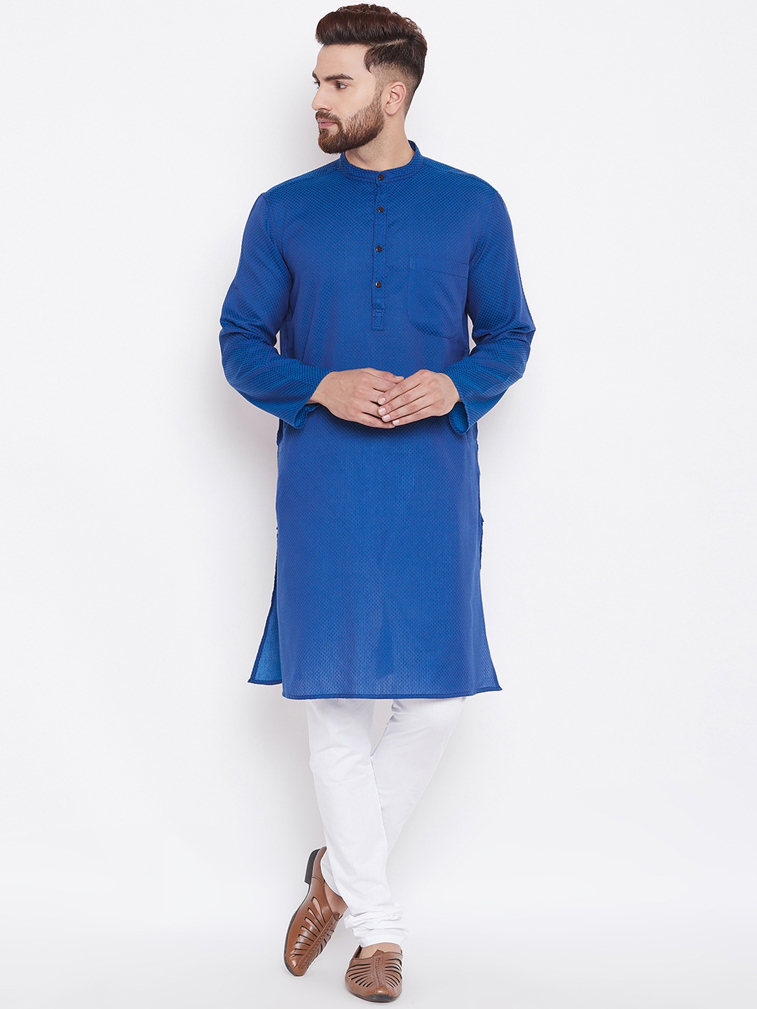 

even Men Blue Woven Design Straight Kurta