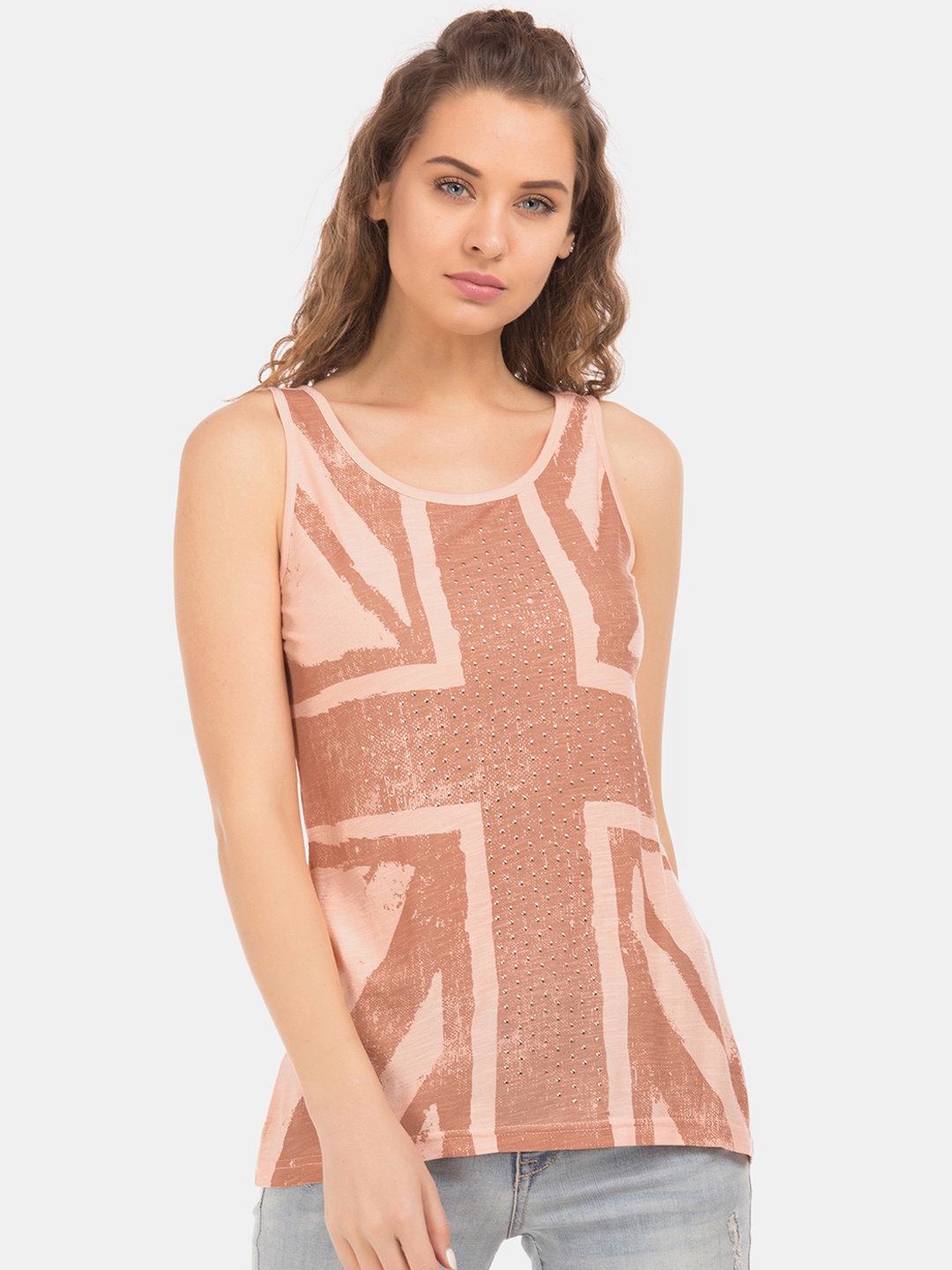

Ed Hardy Women Pink Printed Knitted Longline Top