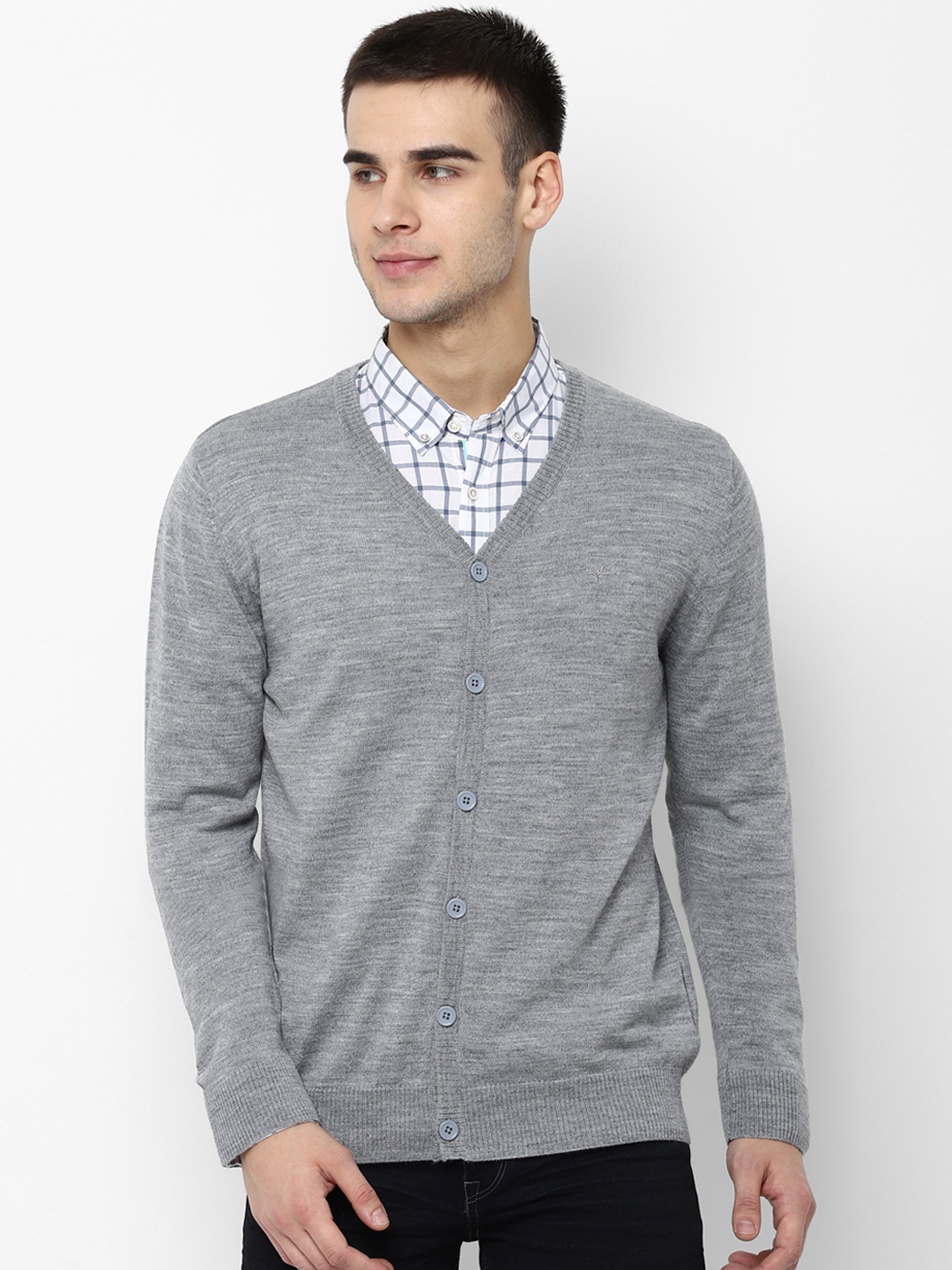 

Allen Solly Men Grey Self Design Cardigan Sweater