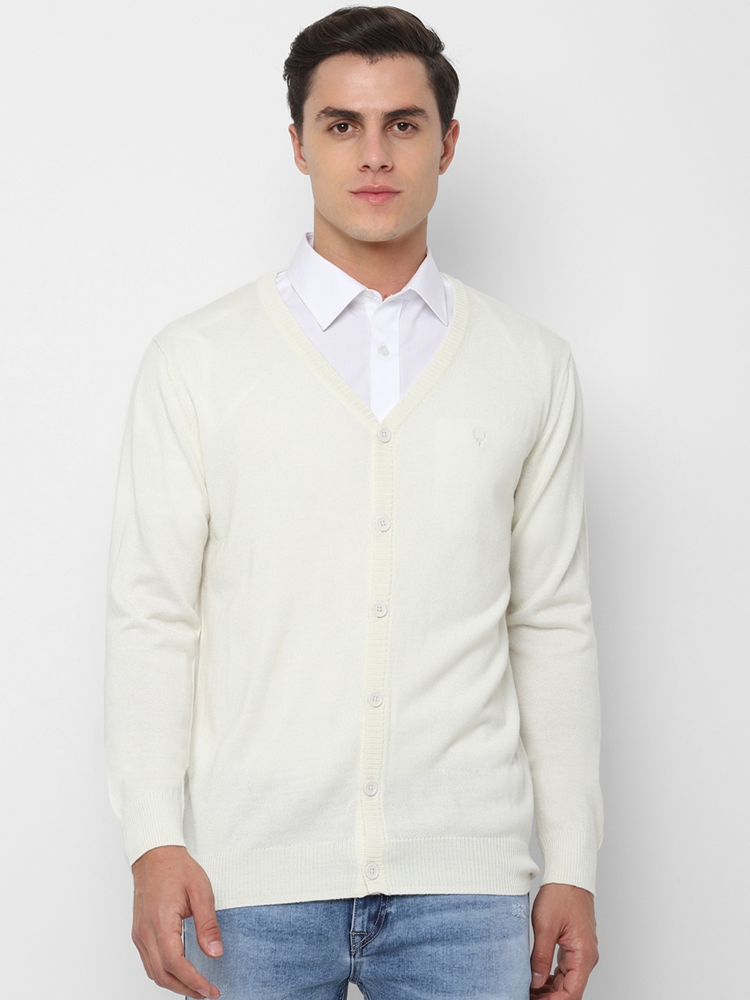 

Allen Solly Men Cream-Coloured Solid Cardigan Sweater