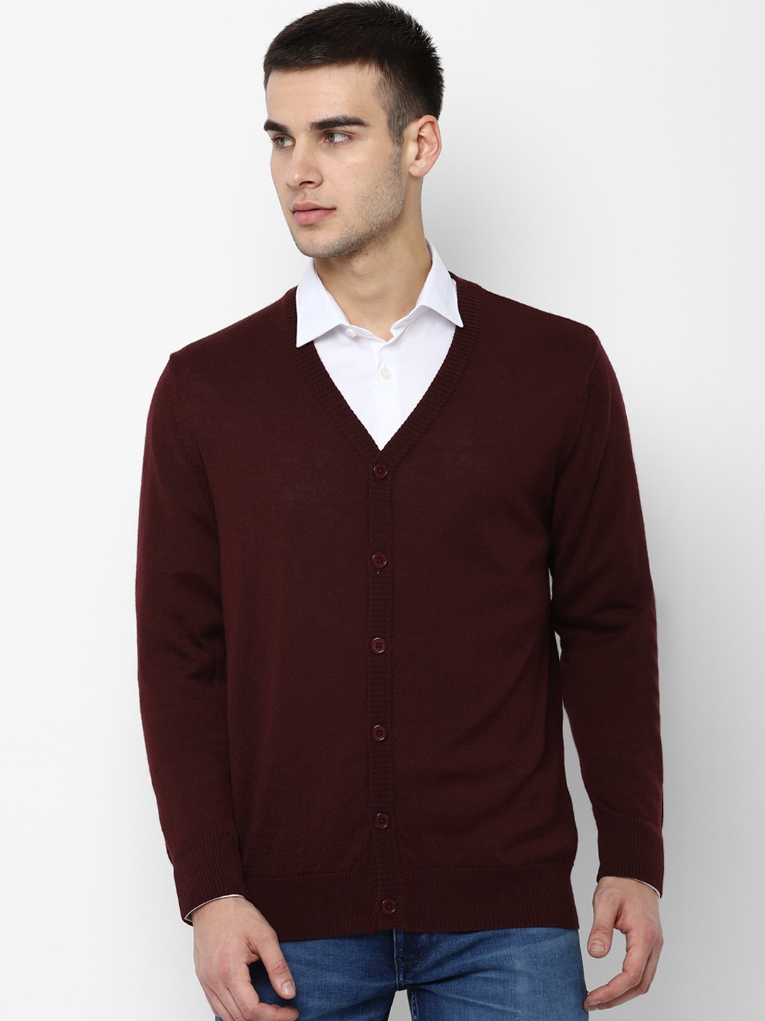 

Allen Solly Men Maroon Solid Cardigan Sweater