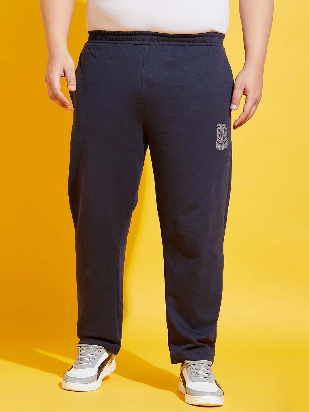 

bigbanana Plus Size Men Navy Blue Solid Straight-Fit Track Pants