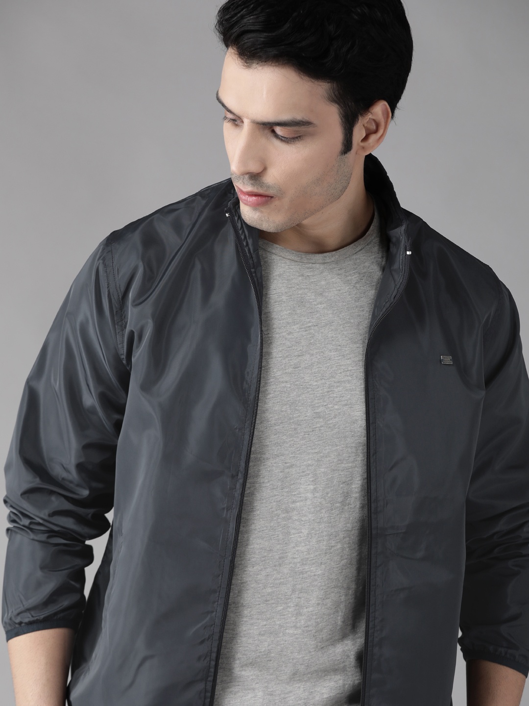 

Roadster Men Navy Blue Solid Lightweight Jacket