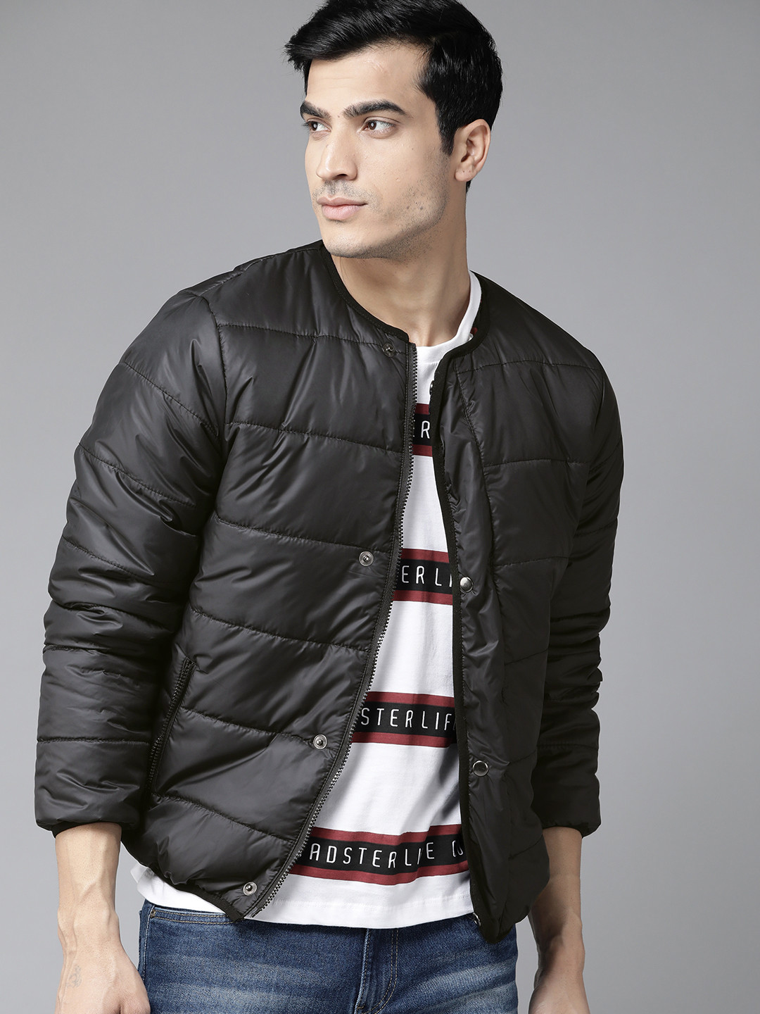 

Roadster Men Black Solid Padded Jacket