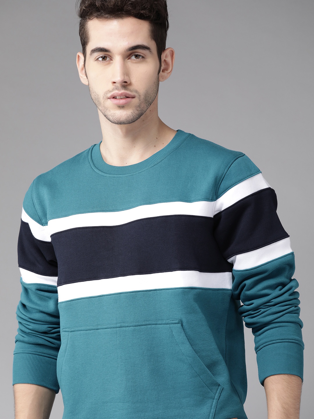 

Roadster Men Blue & White Striped Sweatshirt