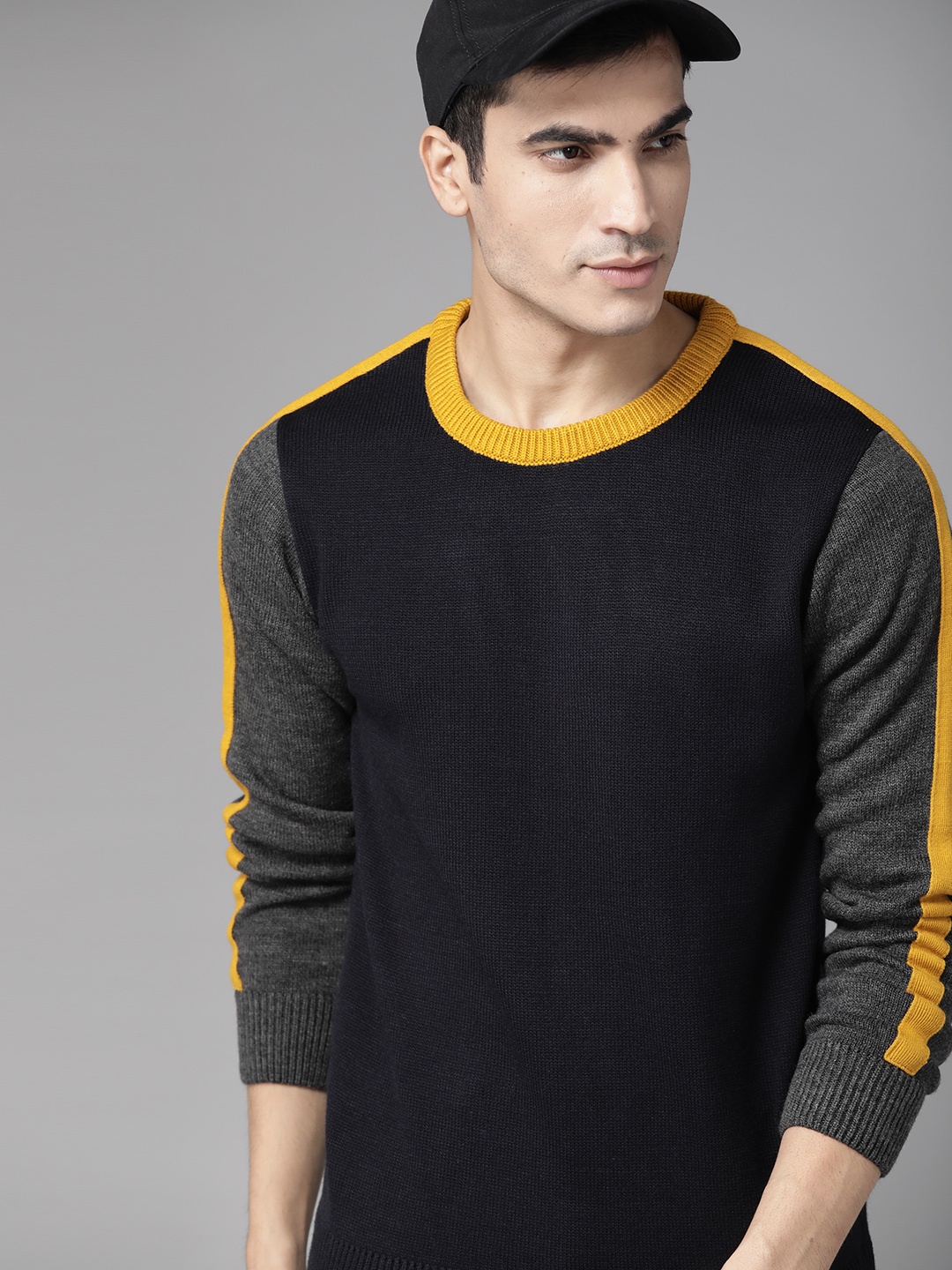 

Roadster Men Navy Blue & Charcoal Grey Solid Pullover