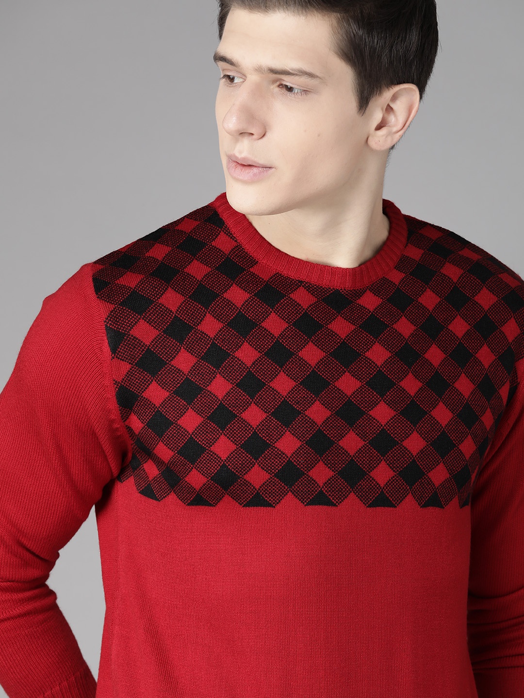 

Roadster Men Red & Black Self Design Acrylic Sweater