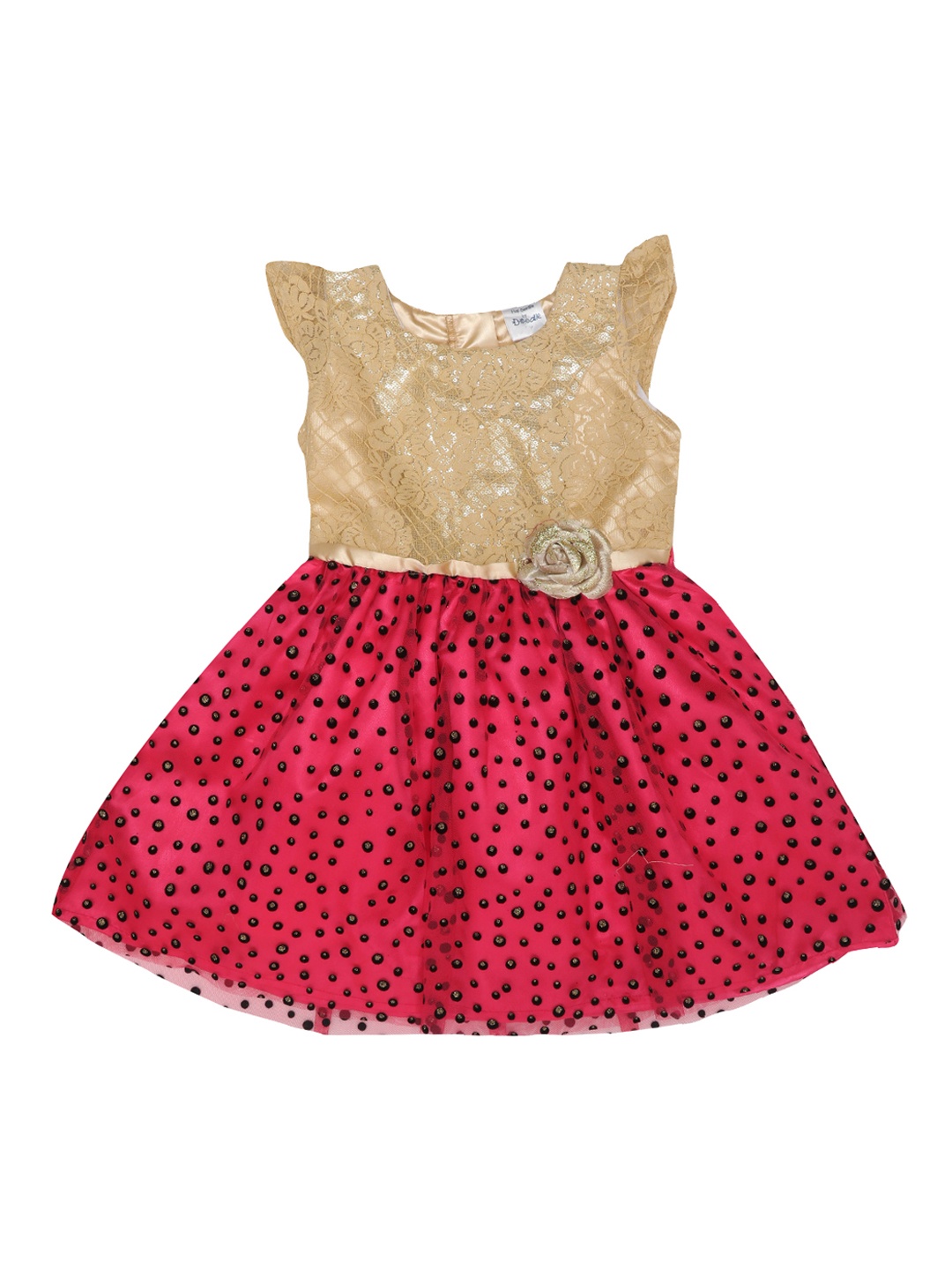 

Doodle Girls Pink & Beige Embellished Fit and Flare Dress