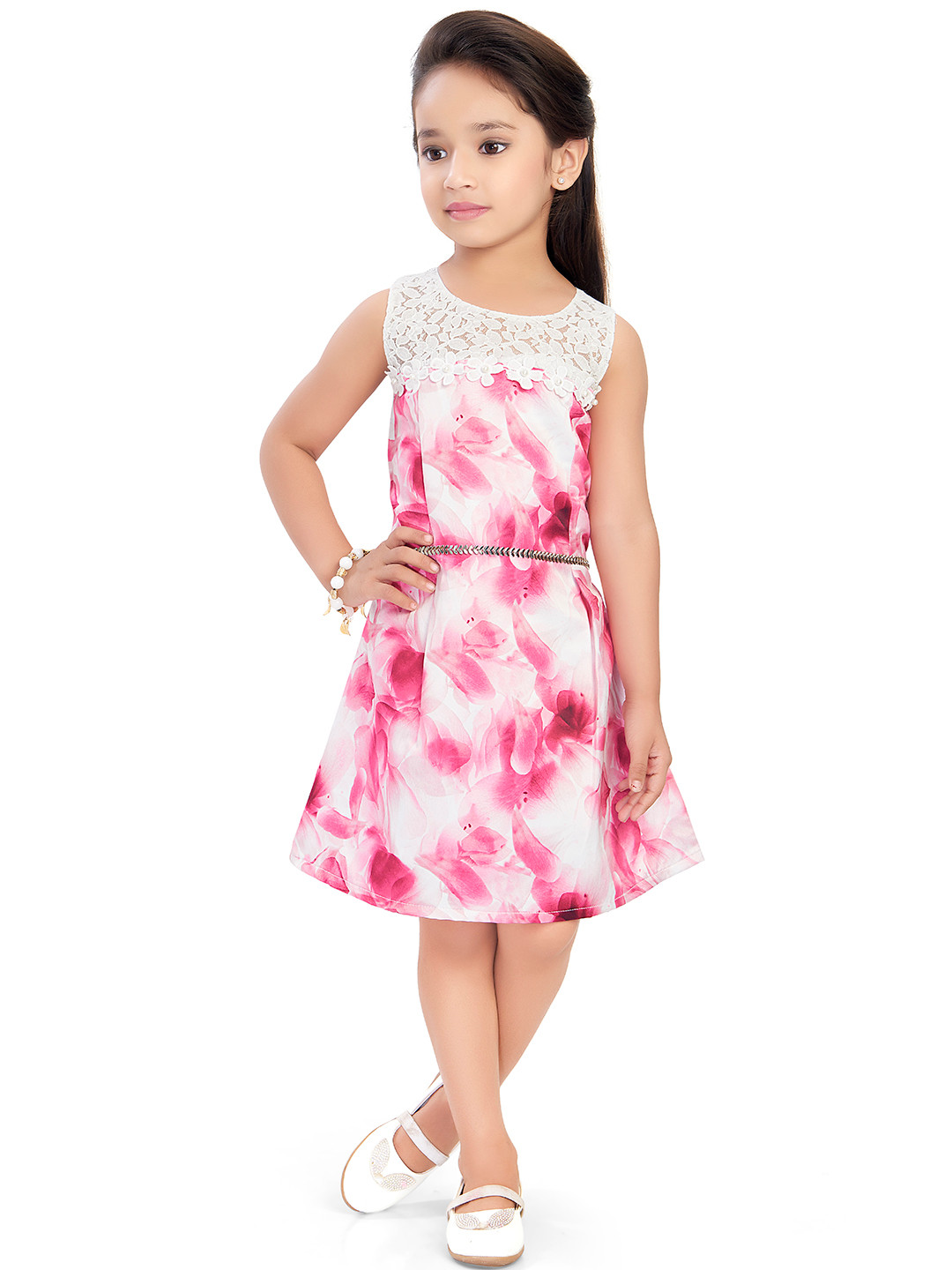 

Doodle Girls Pink Printed Fit and Flare Dress