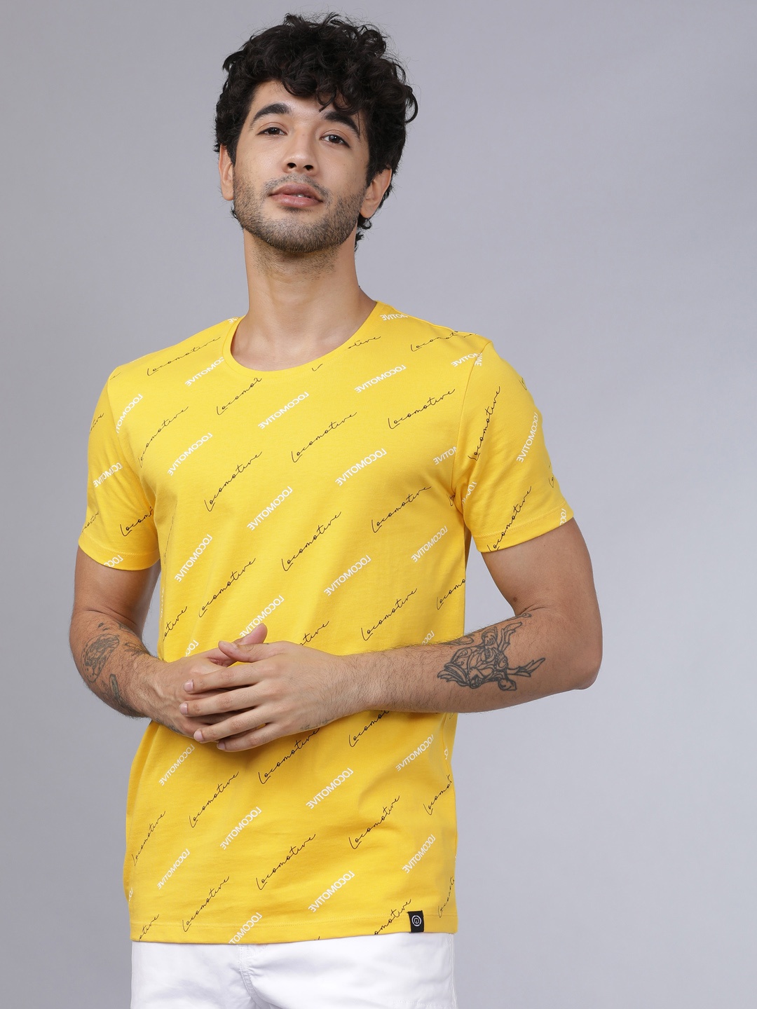 

LOCOMOTIVE Men Yellow Printed Round Neck T-shirt