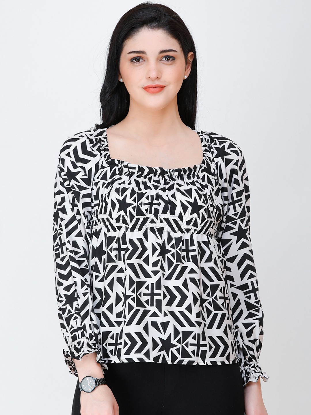 

Cation Women White & Black Printed Top
