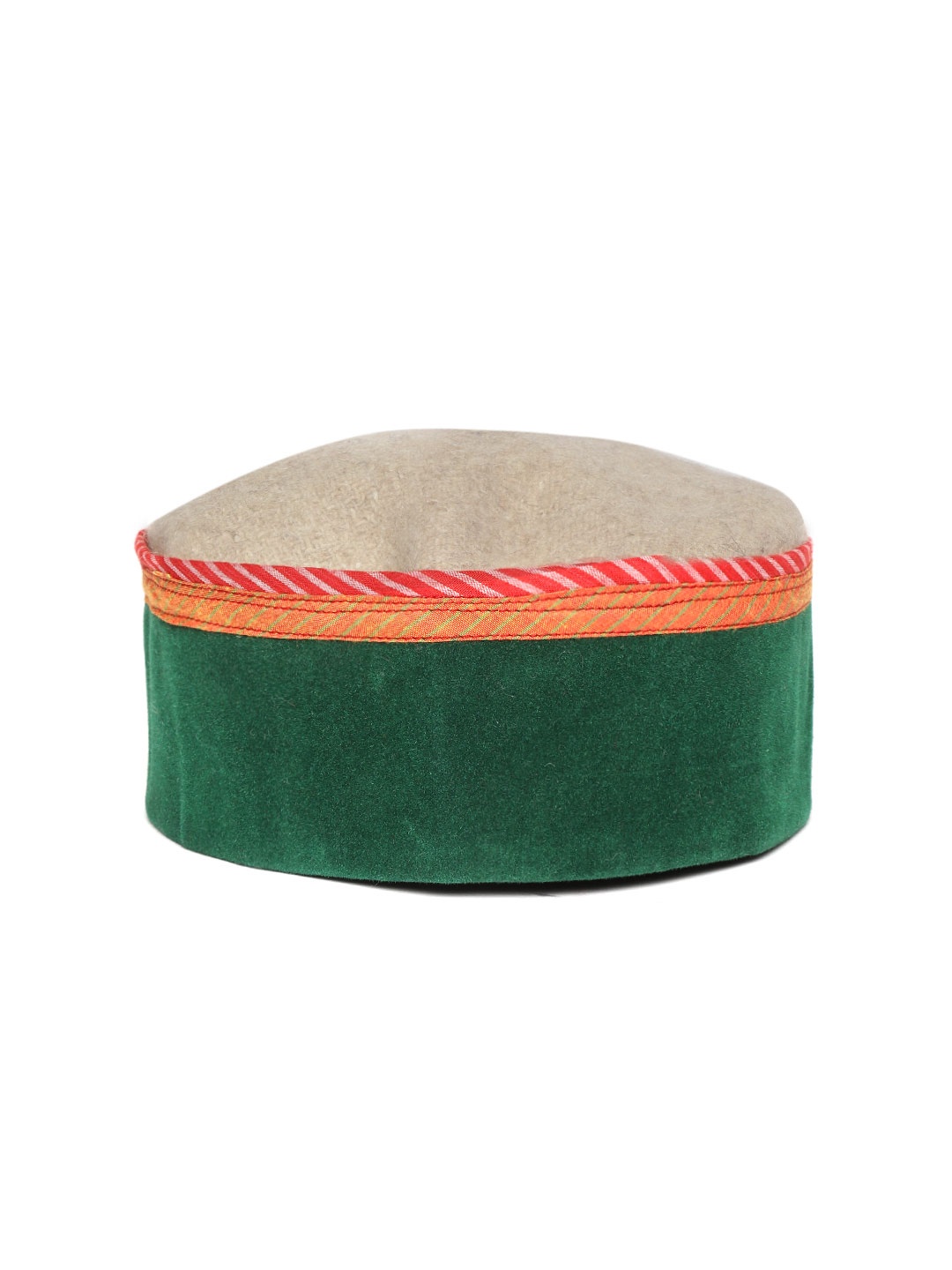 

Vastraa Fusion Unisex Green & Beige Colourblocked Woollen Himachali Kullu Cap