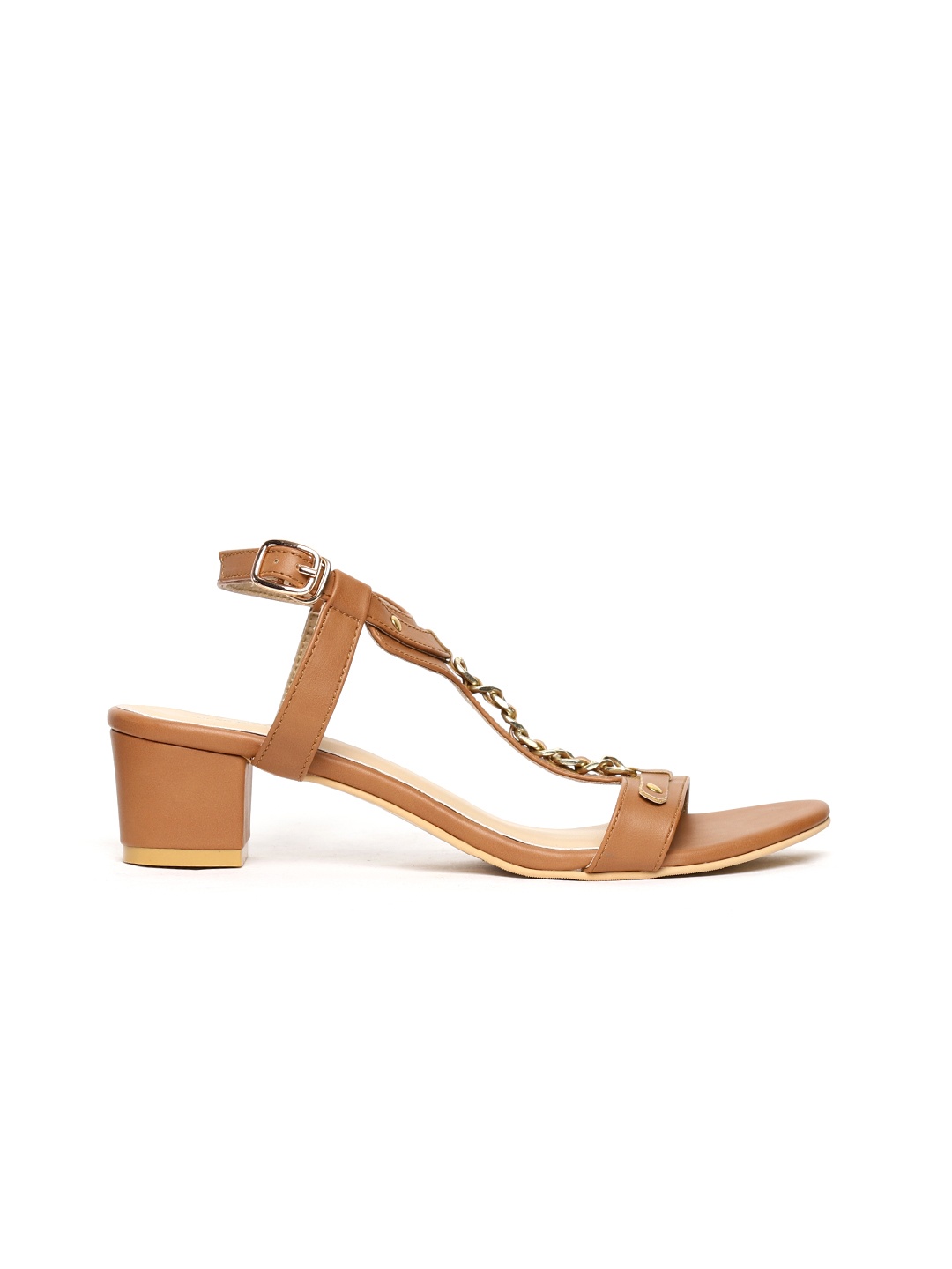 

Milano Torre Women Tan Brown & Gold-Toned Embellished Block Heels