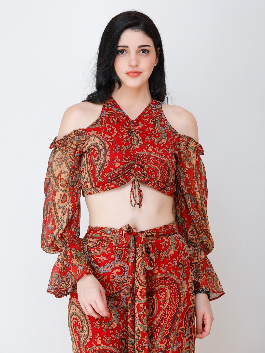 

SCORPIUS Women Maroon & Black Printed Crop Top