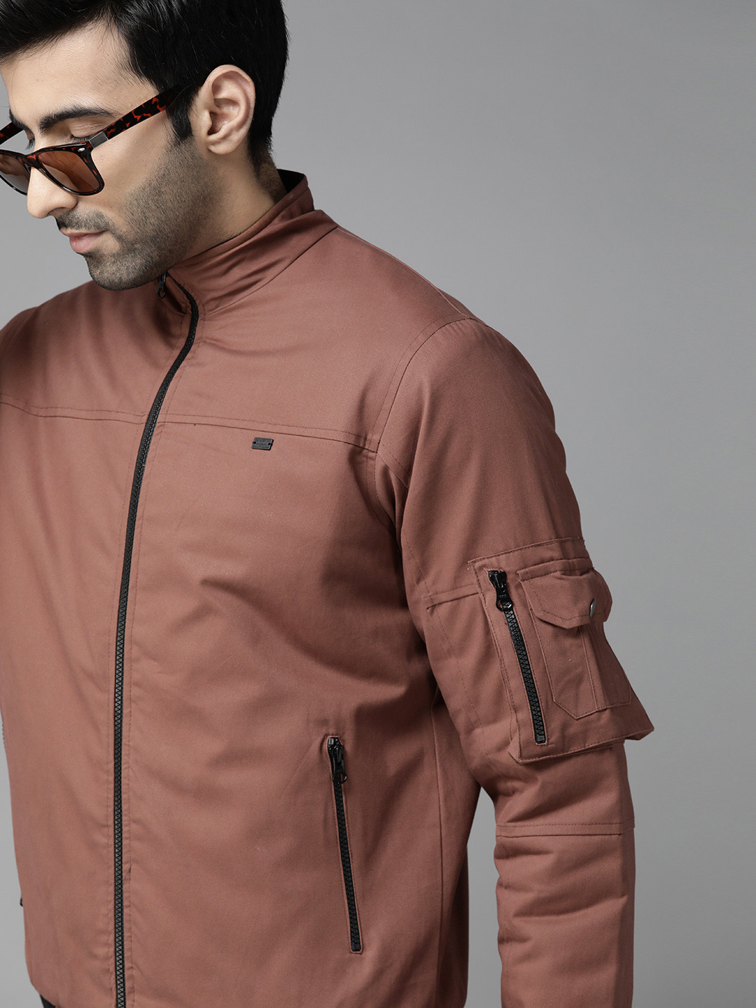 

Roadster Men Rust Red Solid Bomber Jacket