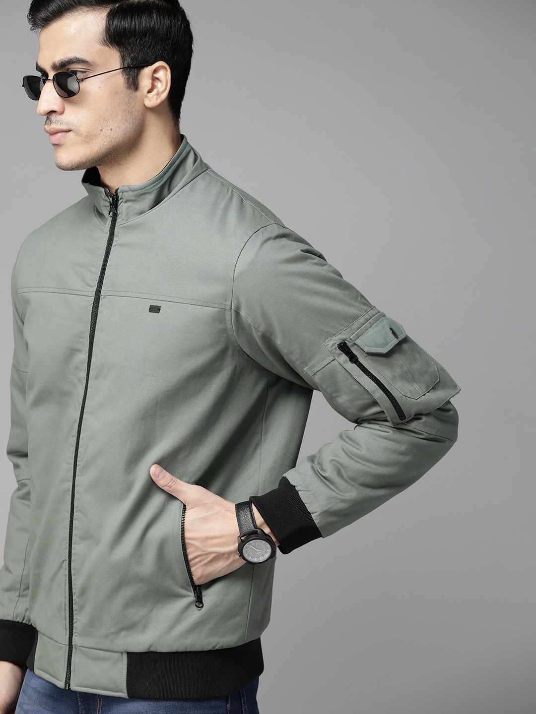 

Roadster Men Green Solid Sustainable Bomber Jacket