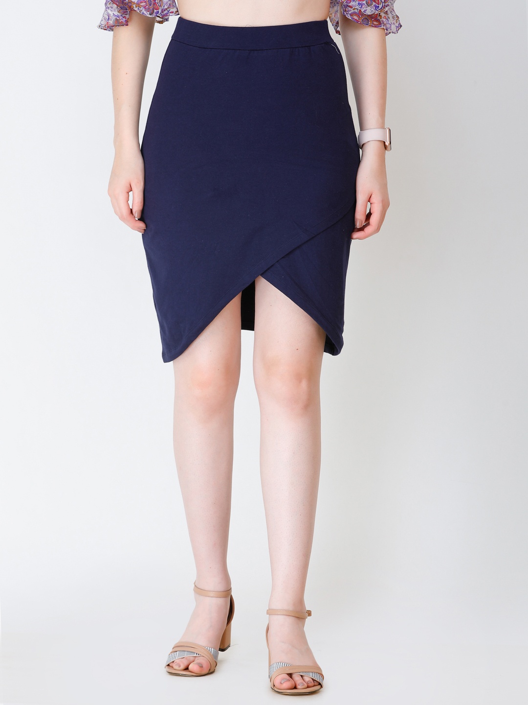 

SCORPIUS Women Navy Blue Solid Hosiery Tulip Skirt