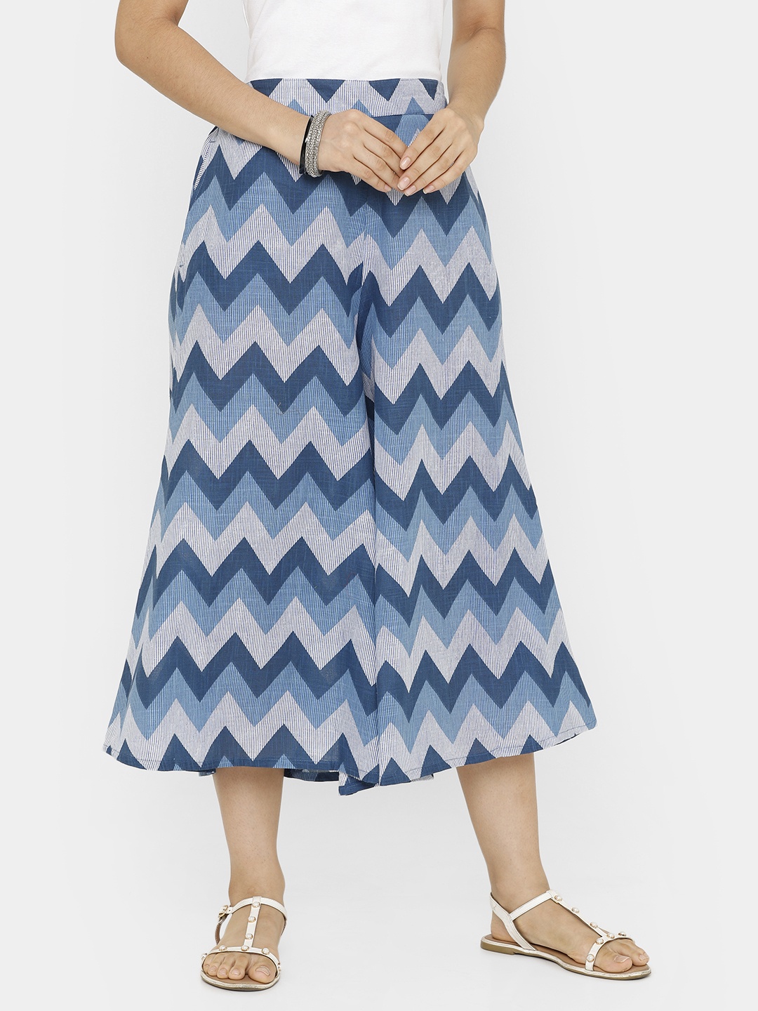 

De Moza Women Blue Loose Fit Printed Culottes