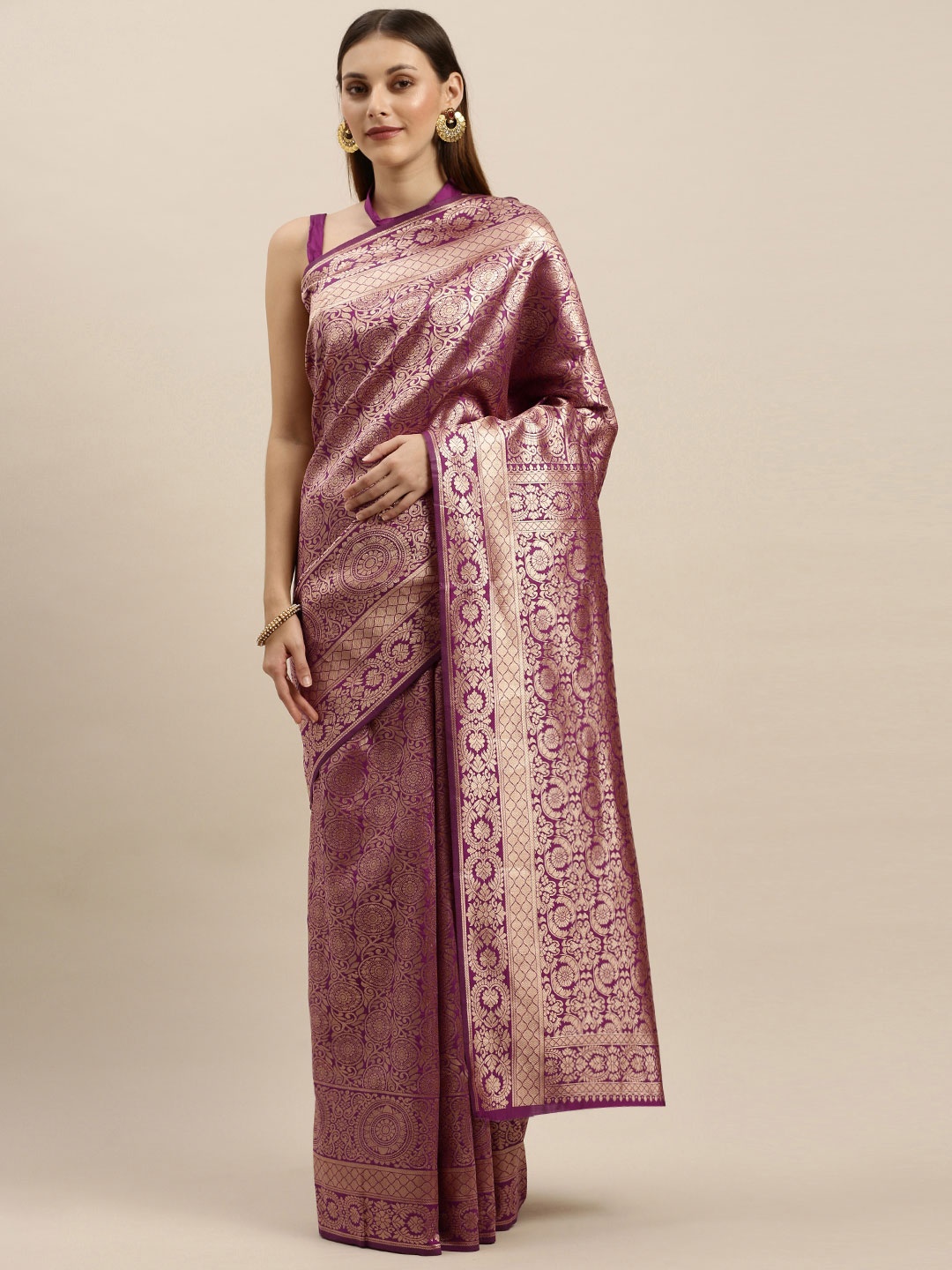 

SHAVYA Magenta Pink & Gold-Toned Pure Silk Woven Design Banarasi Saree