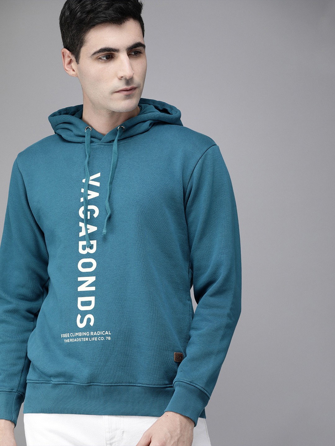 

Roadster Men Teal Blue & White Printed Hooded Sweatshirt