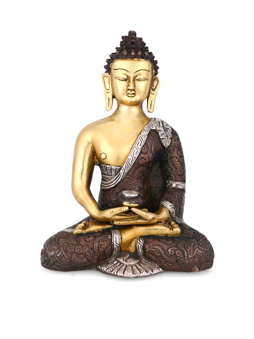 

CraftVatika Gold-Toned & Brown Handcrafted Meditating Tibet Yoga Buddha Brass Sculpture