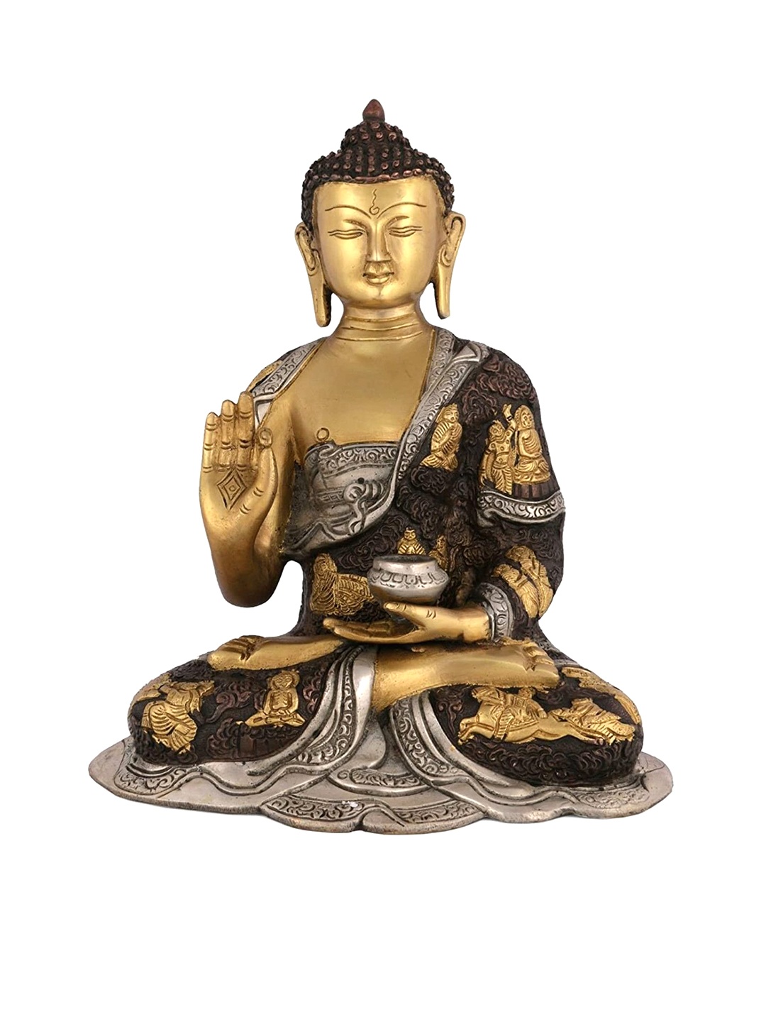 

CraftVatika Gold-Toned & Silver-Toned Vitarka Buddha Brass Statue Showpiece