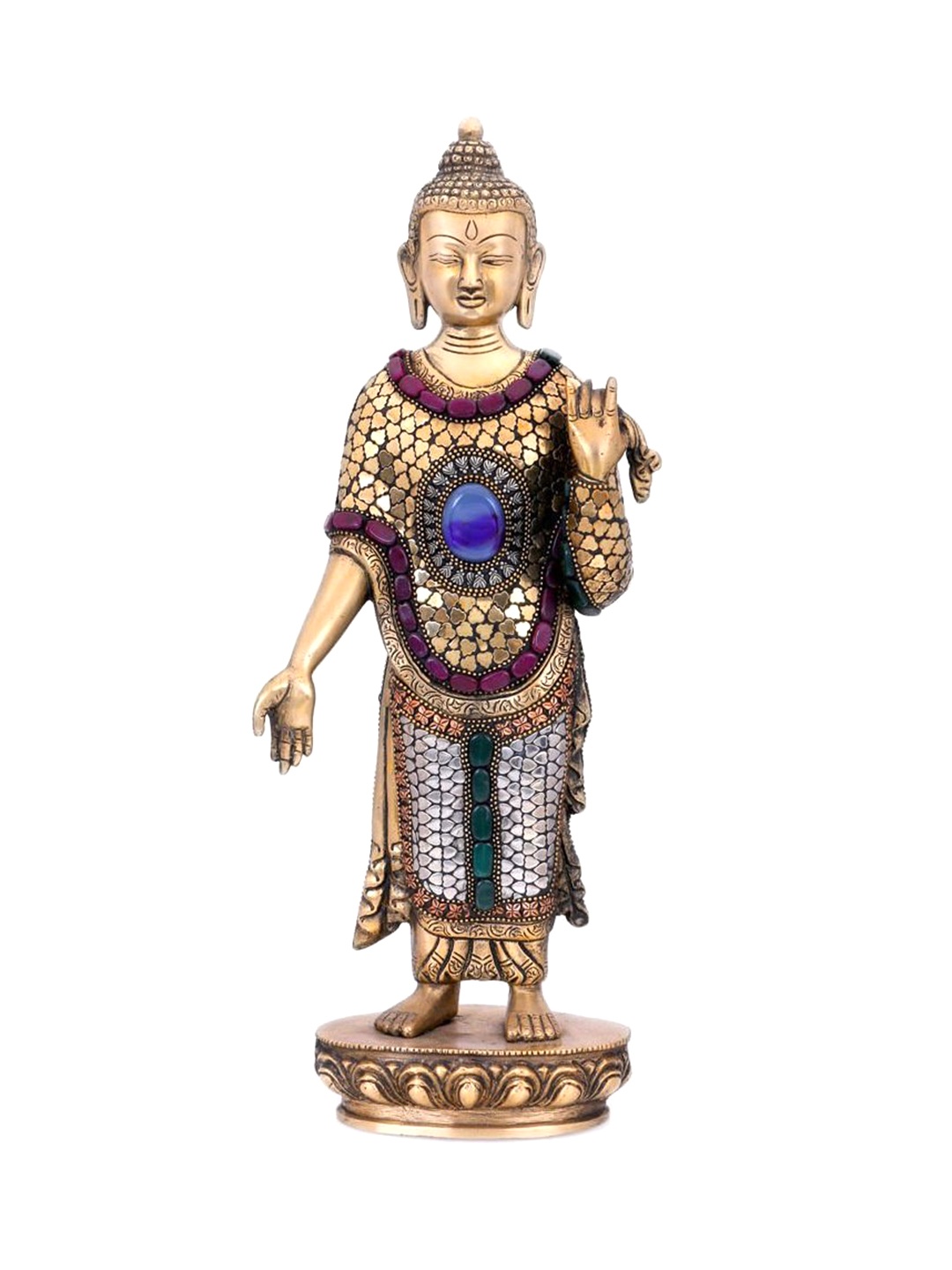 

CraftVatika Gold-Toned & Blue Handmade Standing Buddha On Lotus Idol Showpiece