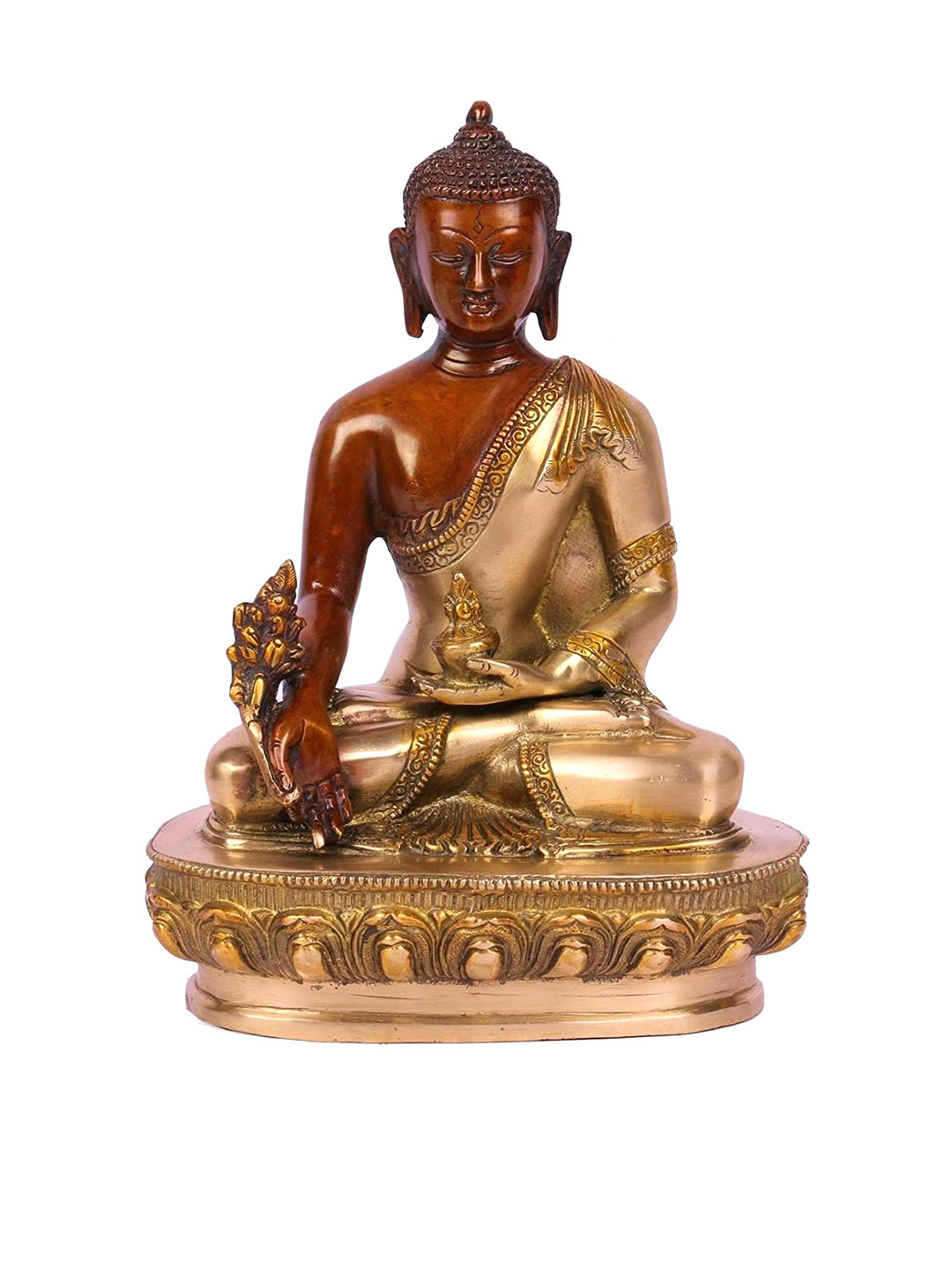 

CraftVatika Gold-Toned & Brown Brass Tibetan Indian Medicine Buddha Statue Showpiece