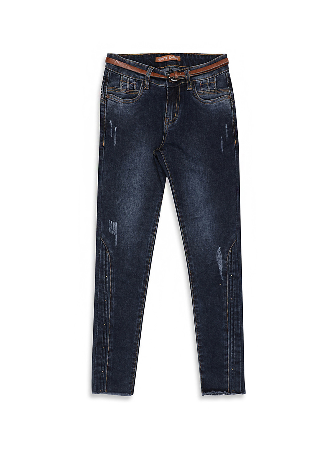

Monte Carlo Girls Navy Blue Mid-Rise Low Distress Jeans