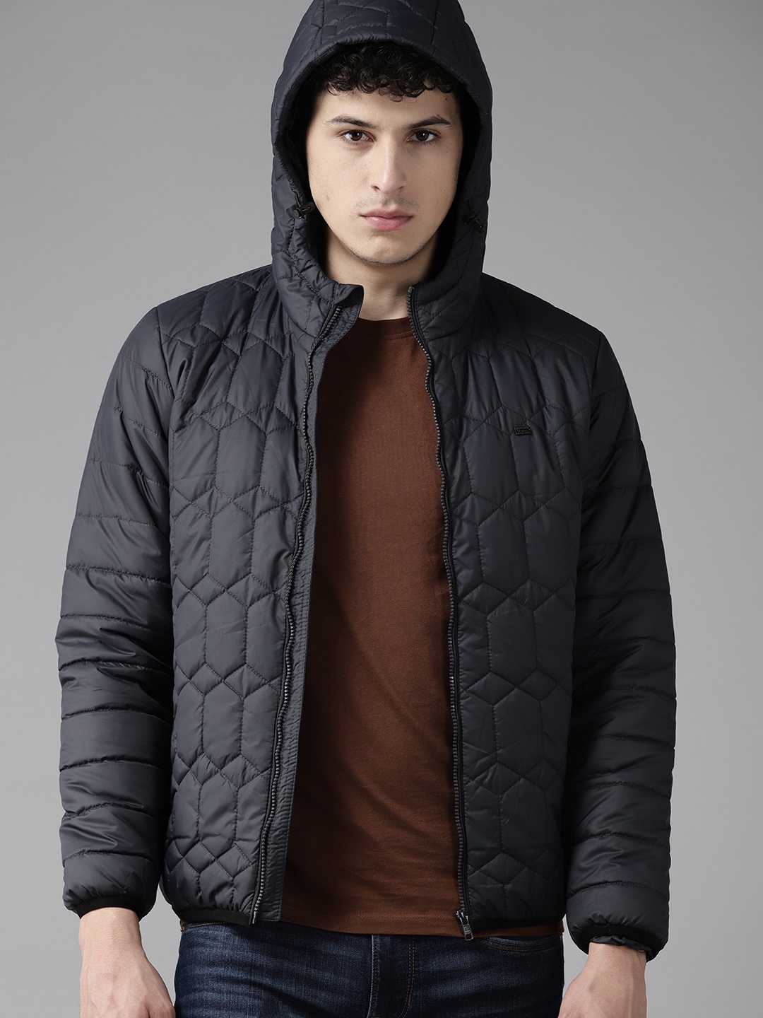 

The Roadster Lifestyle Co. Quilted Design Padded Hooded Jacket, Black