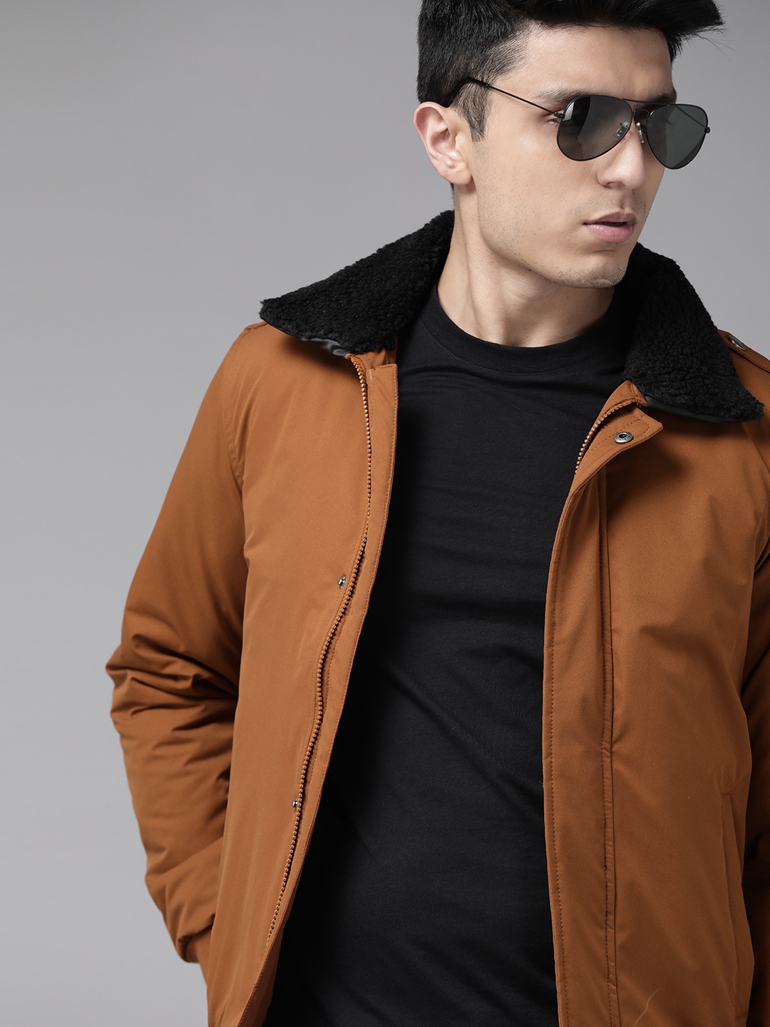 

Roadster Men Mustard Brown Solid Padded Jacket