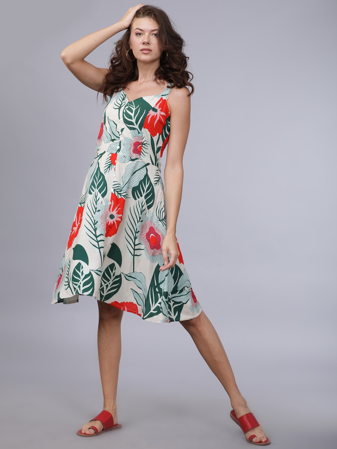 

Tokyo Talkies Women Peach-Coloured Printed A-Line Dress