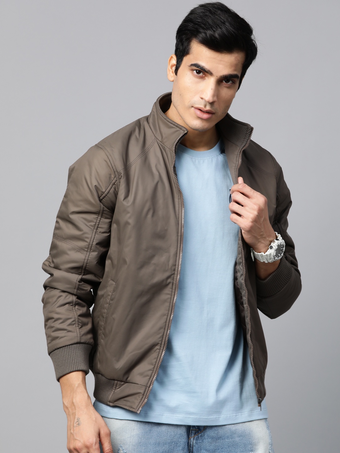 

Roadster Men Brown Solid Bomber Jacket