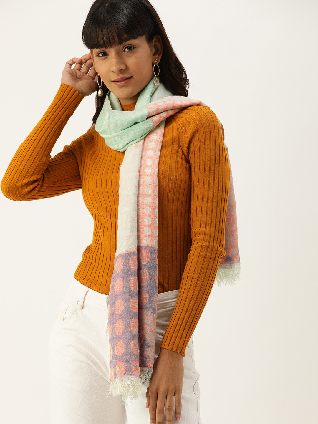 

DressBerry Women Green & Orange Self Design Scarf