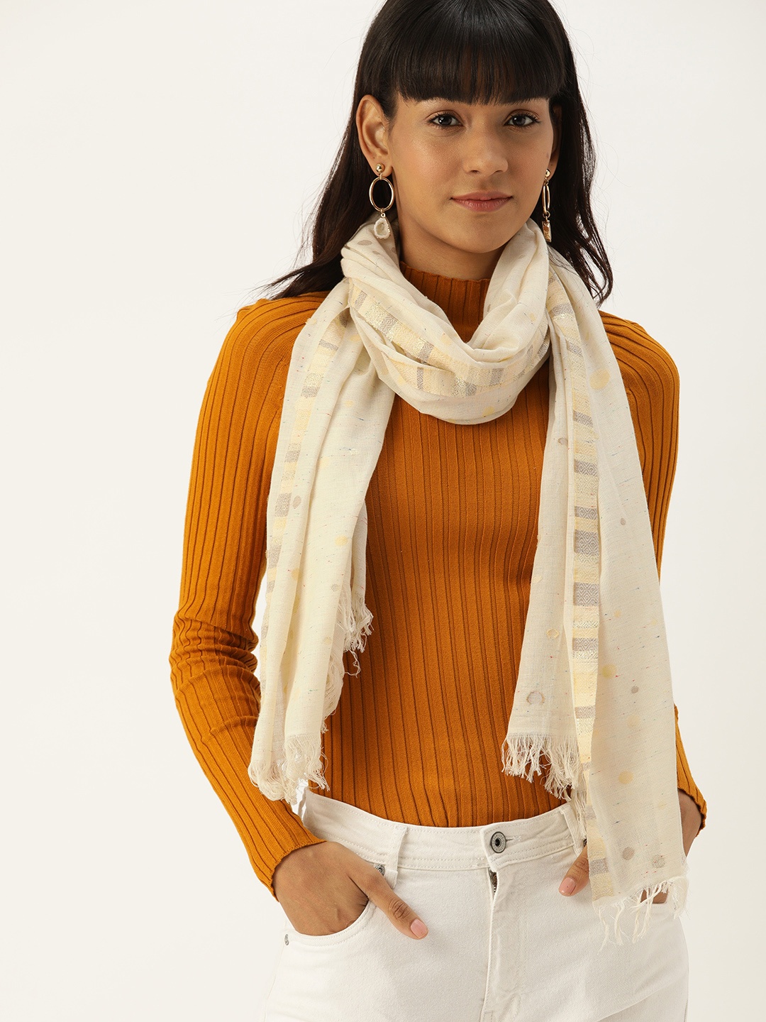 

DressBerry Women Off-White & Cream-Coloured Self Design Scarf